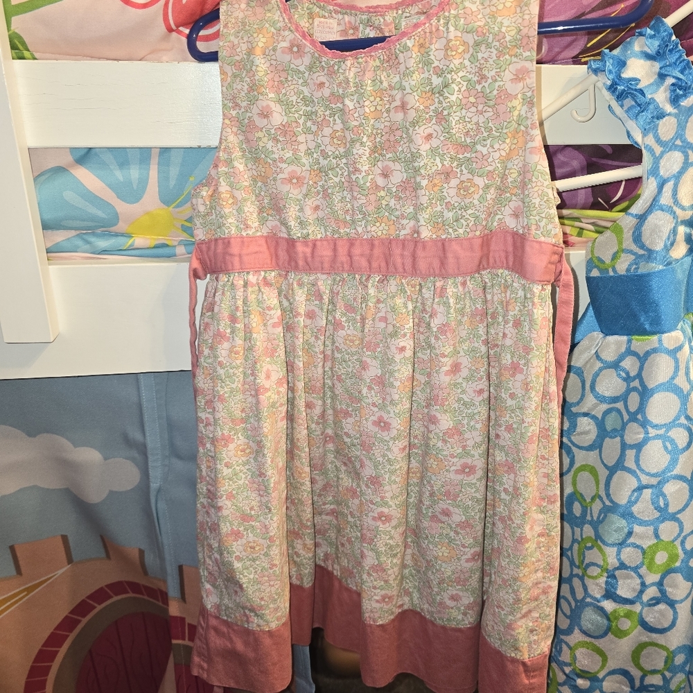 Vintage OshKosh B’gosh Girls Dress Size 4 – Pink Trim Floral Sleeveless Cotton